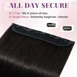 Clip In Human Hair Extensions 1 Piece 5 Clips 3/4 Full Head Clip On Remy Hair Extension Natural Color One-Piece Clip Ins