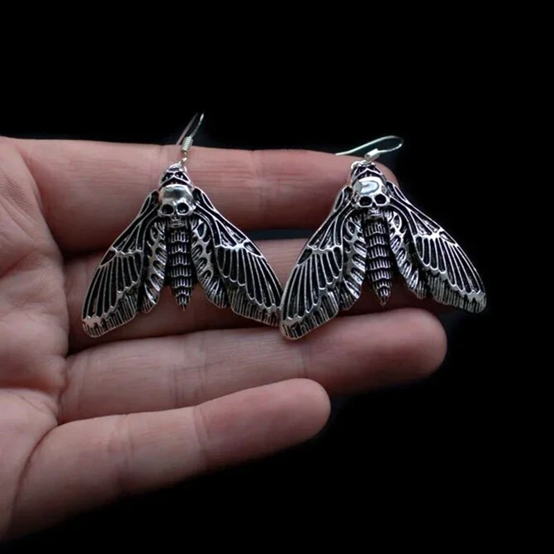 Gothic Vintage Moth Ear Hoops For Women Girls Fashion Pagan Witch Jewelry Accessories Gift Moon Moth Charm Pendant Earrings New