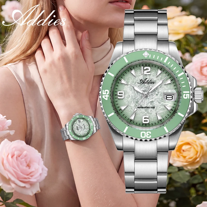 ADDIES Woman Watch 36mm 316L Stainless Steel Ceramic Bezel BGW9 Luminous Quartz Woman Watch 50m Waterproof Business Watches Date