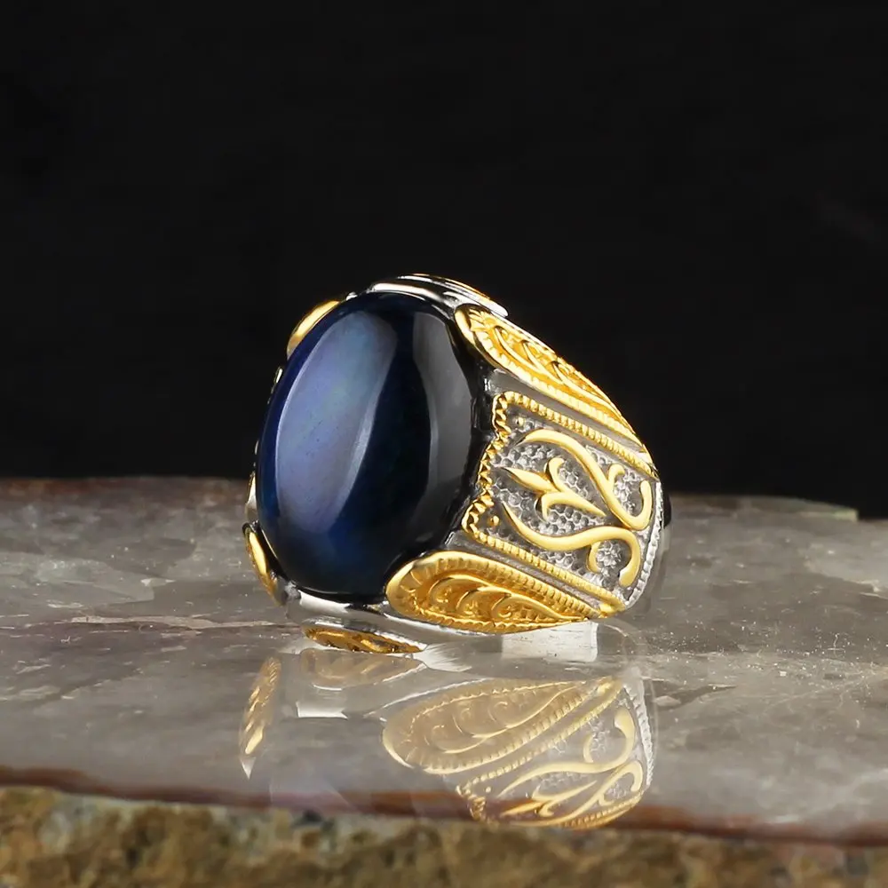 Tiger's Eye Gemstone Lapping Coated, 925 Sterling Mens Silver Ring, Free Shipping, vintage Real Natural Stone Turkish Style Fashion Trendy