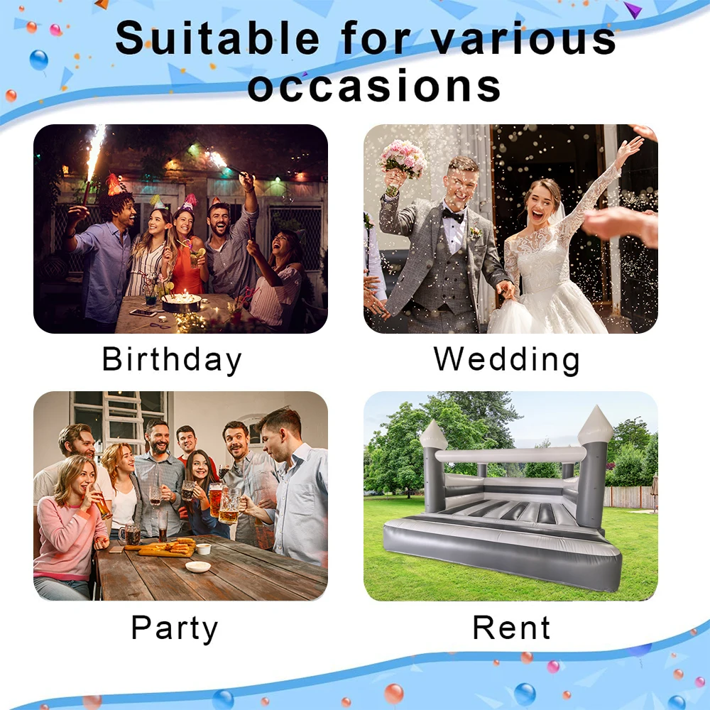 15x15x10ft Large  Inflatable Bouncy Castle PVC Grey White  Jumping Castle House With Blower For Kids Family Backyard Party