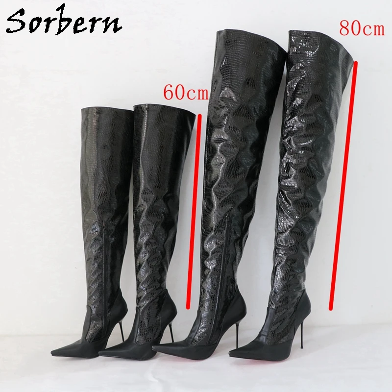 Sorbern Customized Itlay Mid Thigh High Boots Women Long Pointed Toe Metal Stilettos Heels Crotch Unisex Boots For Drag Queen