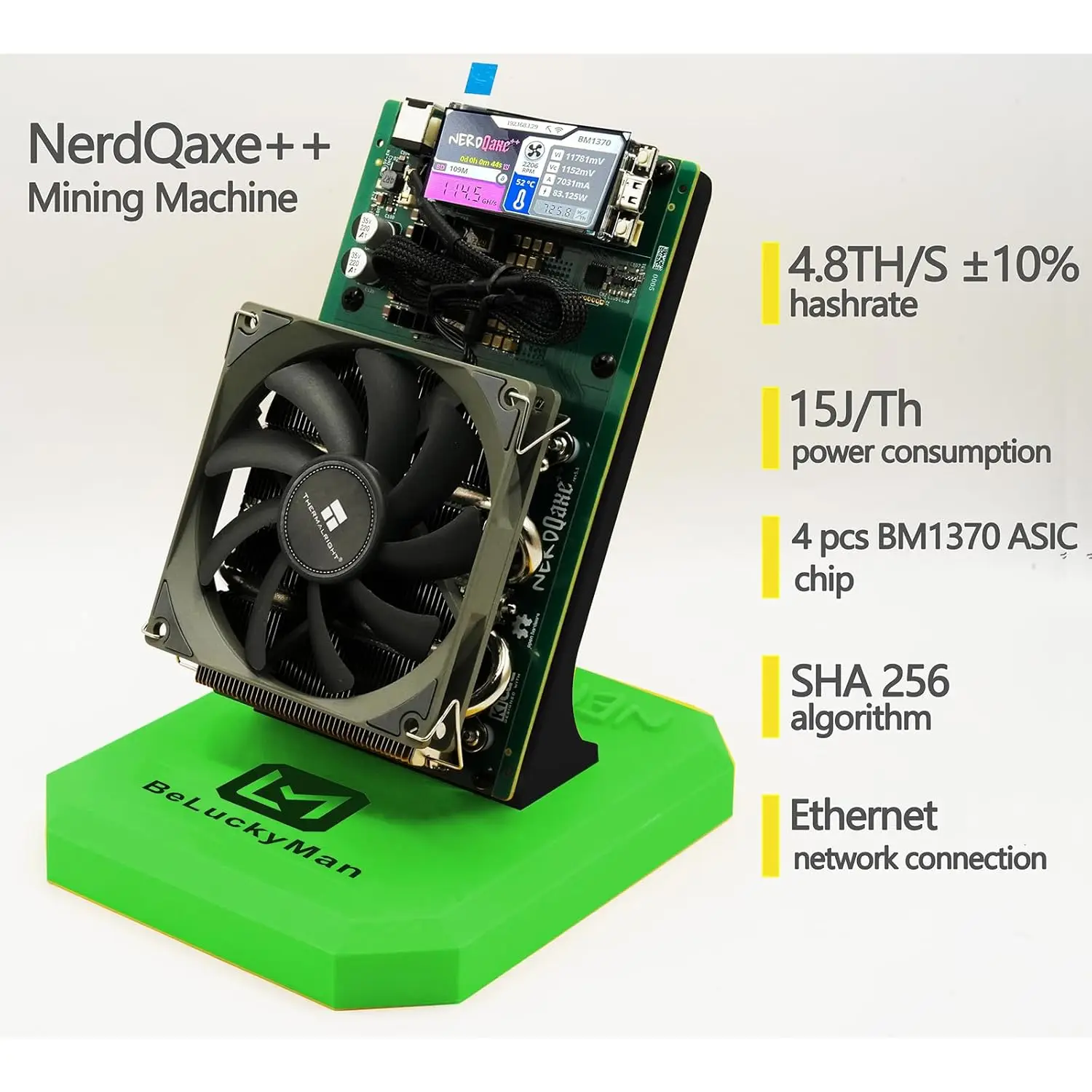 

NerdQaxe++ 4.8TH/s Bitcoins Miner BM1370 Asic Chip Solo BTC 15J/Th 98W Power Consumption 2.4G WiFi