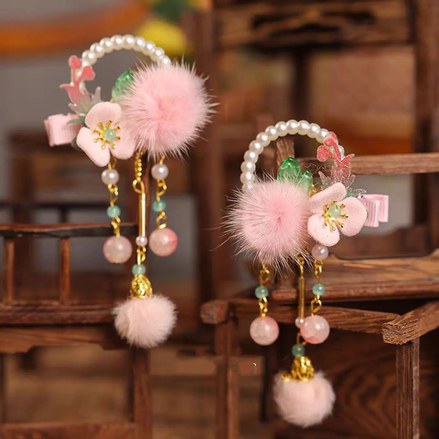 Jill Wish Girl's Pink Headwear New Chinese Style Children's Hair Clip one-year-old Hair Accessories