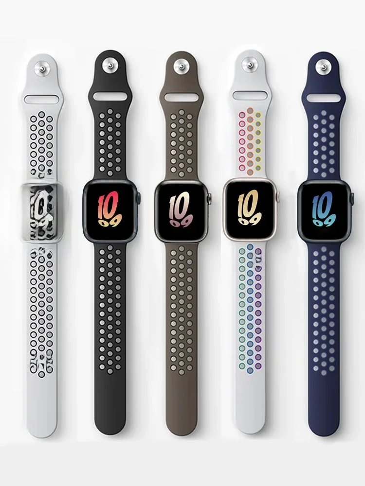Silikonowy pasek do Apple Watch 44mm 40mm 45mm 41mm 46mm 42mm 49mm Bransoleta sportowa iWatch series Ultra 2 10 9 SE 8 7 6 5 4 — zdjęcie 2