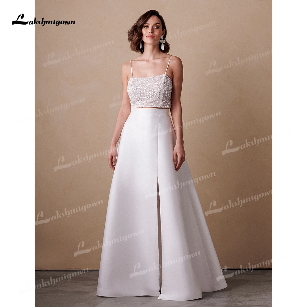 Lakshmigown spalline sottili con paillettes spacchi laterali superiori con tasca una linea abito da sposa per le donne 2025 Boho abito da sposa vestidos