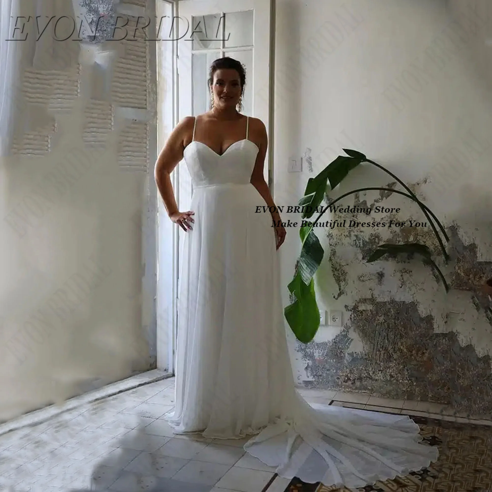

Chiffon Oversize Wedding Dress Sweetheart Wedding Dresses With Small Train Sleeveless Bridal Party Gown EVON BRIDAL Customized