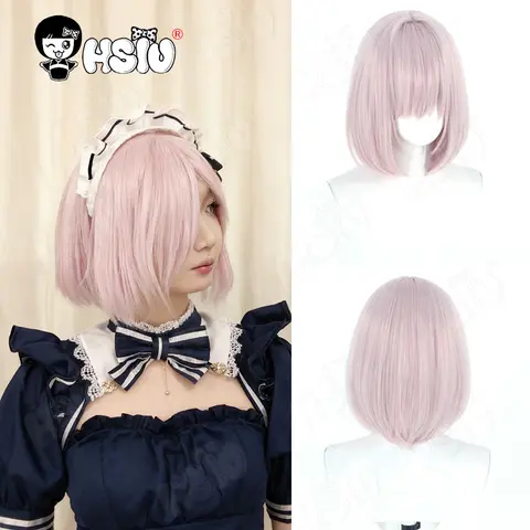 Parrucca cosplay Mash Kyrielight Parrucca sintetica in fibra「HSIU」Parrucca corta rosa mista da 35 cm + berretto per parrucca Gioco Fate/Grand Order FGO Fate Cosplay