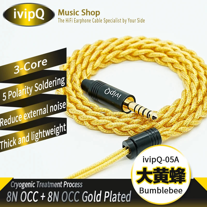 

ivipQ-05A Bumblebee 22AWG 8N OCC+8N OCC Gold Plated Shielded HiFi IEM Earphone Cable 0.78 2Pin MMCX 3.5/4.4mm for Neko Blessing3