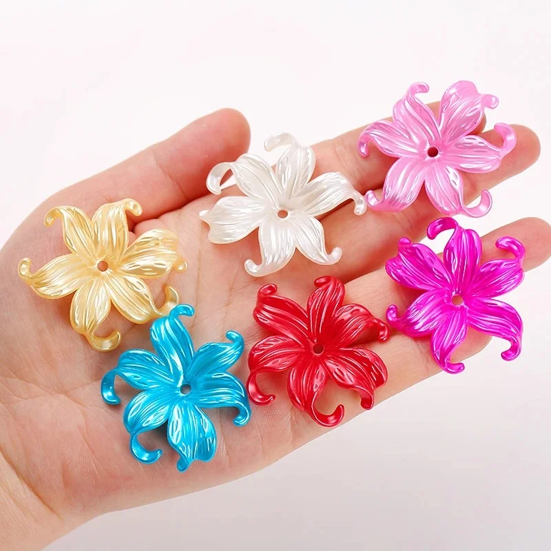 42x44mm 20 pièces imitation perle acrylique iris fleurs tissage pétale porte-fleurs accessoire de cheveux matériel océan fleur perles en vrac
