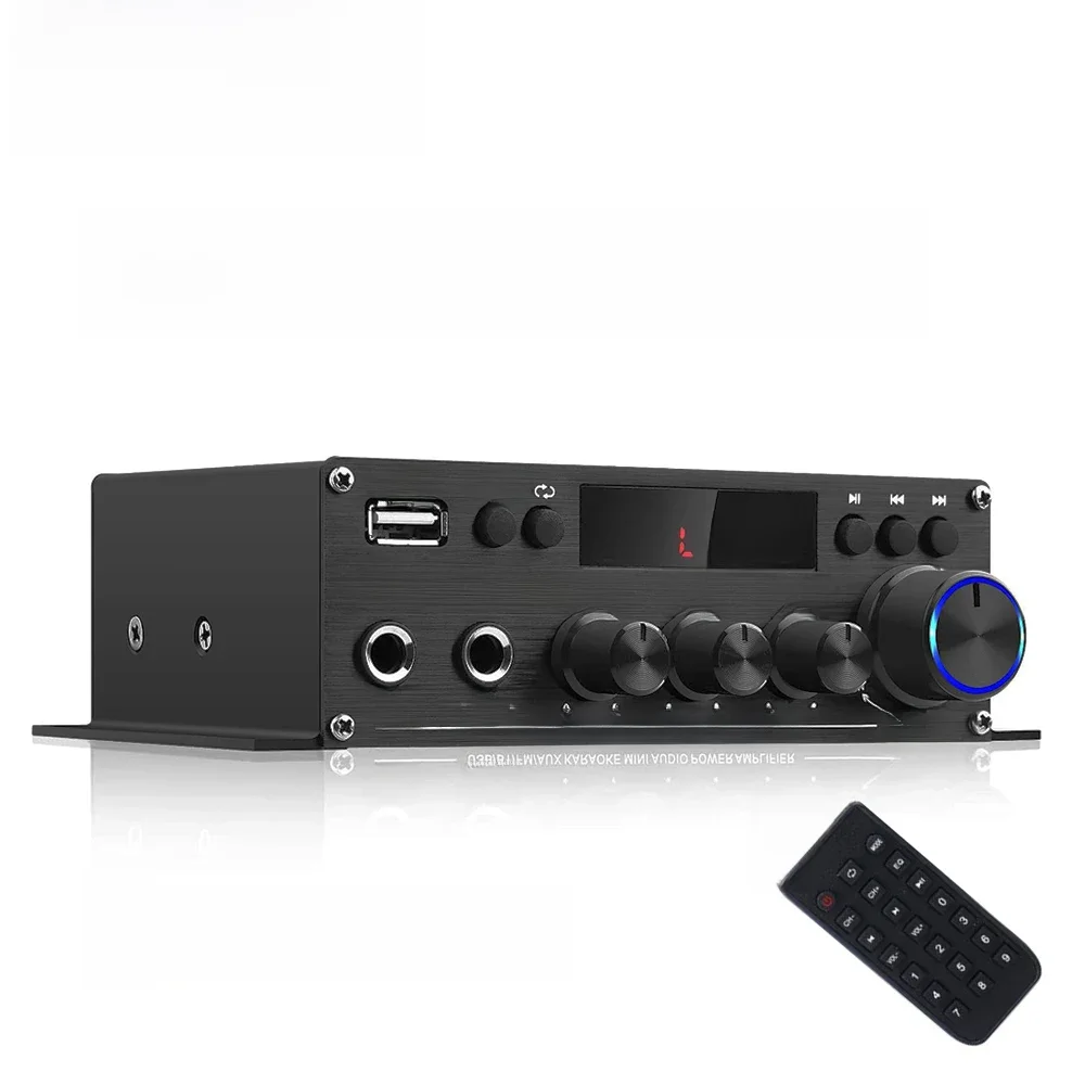 Woopker AK390/380 – wzmacniacz mocy HiFi z Bluetooth 5.0, 400 W x 2, stereo, wzmacniacz cyfrowy, odtwarzacz multimedialny z funkcją odtwarzania muzyki w stylu BASS, obsługuje radio FM, wejście AUX i mikrofon. — zdjęcie produktu 7