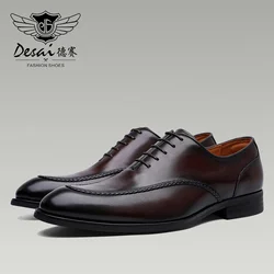 Desai elegante couro genuíno britânico toe sapatos masculinos esculpidos sapatos de negócios para homens vestido clássico formal presentes de casamento