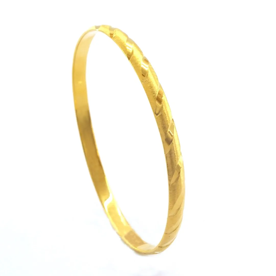 

GoldFashion 22 Carat Gold Plated Side Striped 5mm Bangle Bracelet Luxury Charm Wholesale Dubai African Wedding Engagement Arabic