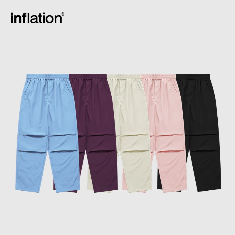 INFLATION Streetwear Parachute Pants Unisex 2024 Trendy Elastic Waist Hip Hop Trousers Mens Cargo Pants