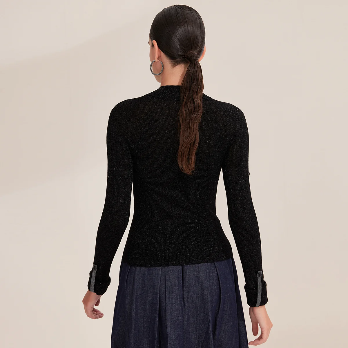 BY3521218 Luxury Minimalist Women's Knitwear Wool Nylon Blend 16-Gauge Long Sleeve Sweater