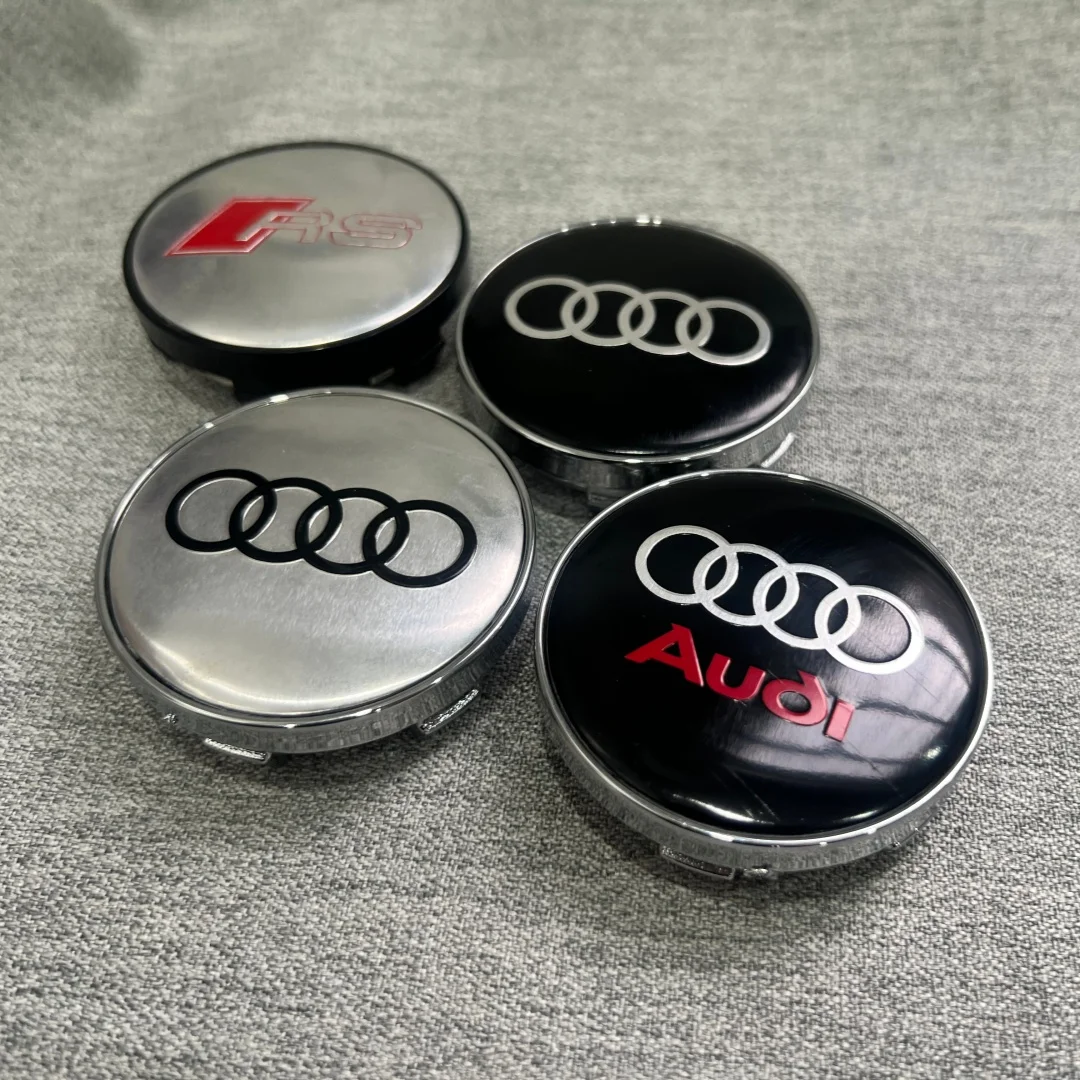 

4PCS 60mm Audi hub center cover tire center logo badge is suitable for four-ring 60mm hub center cover RS S modification.