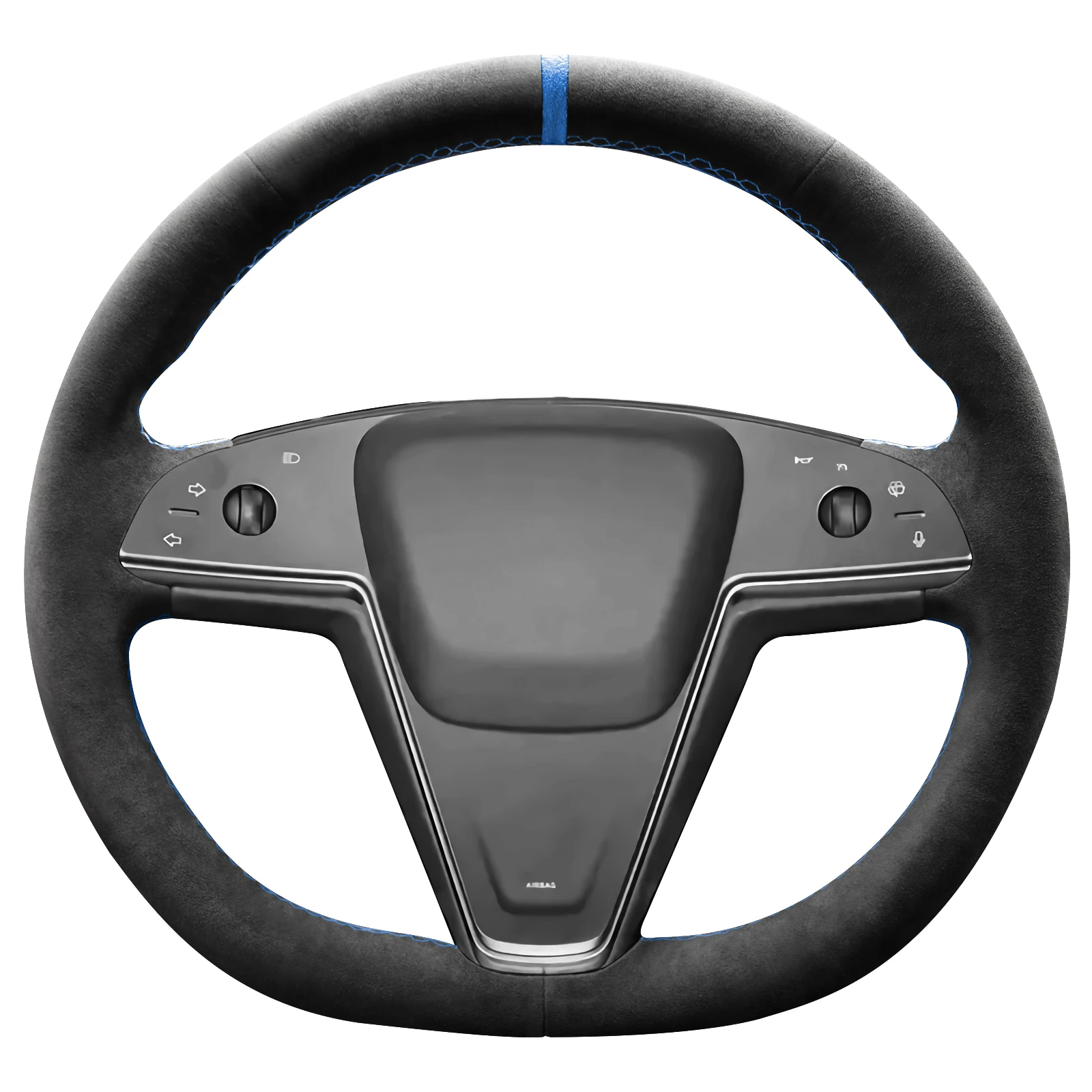

Hand Stitch Steering Wheel Cover Using Alcantara Material for Tesla Model S Base Plaid (Blue Stripe)