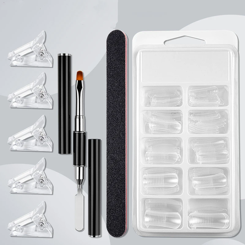 Nail Extension Set with Scaled Nail Pads, Light Therapy Pen, Dual Head Steel Push Nail Mold, Crystal Clips