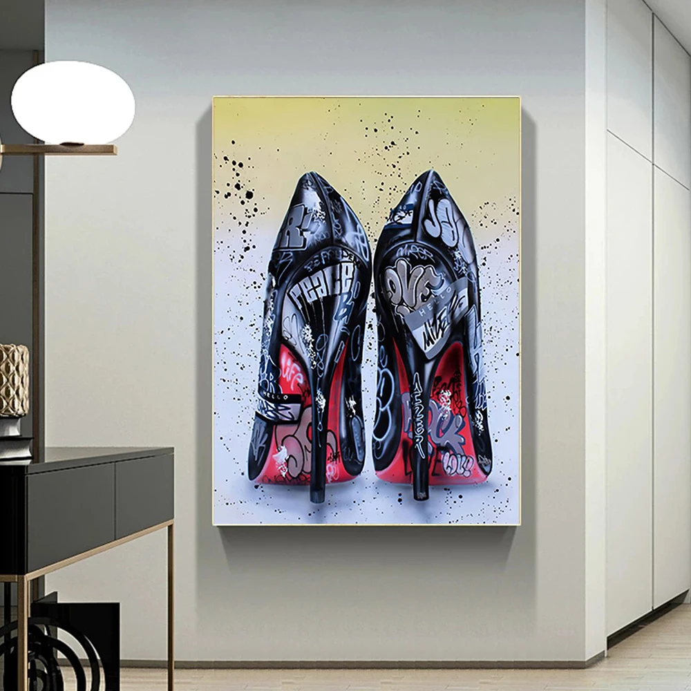 

Graffiti Art Louboutin Heels Canvas Painting Girl Bedroom Decor Posters and Prints Fashion Pictures for Living Room Decoration