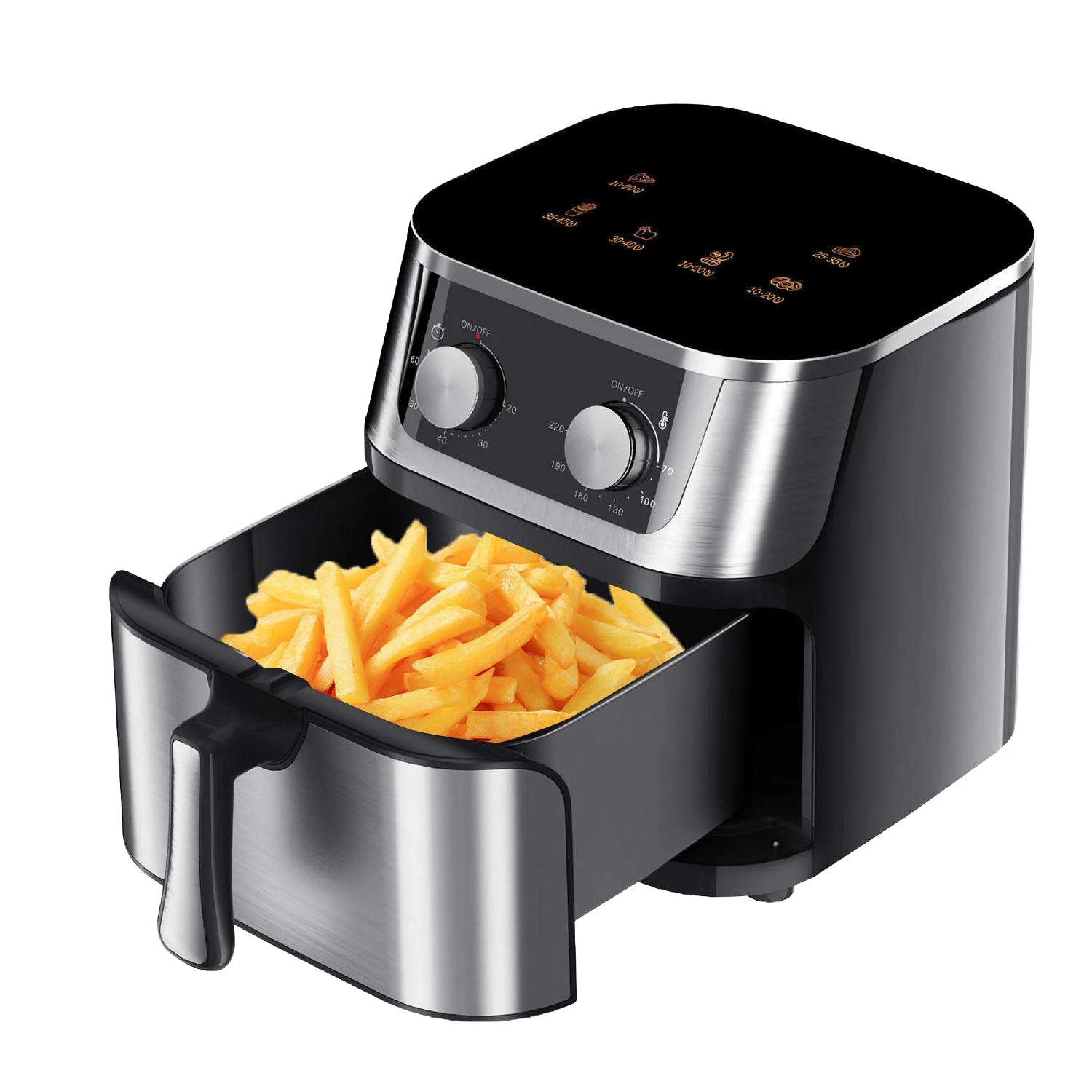 Friggitrice ad Aria da 8L, Acciaio Inossidabile, 1400W, Friggitrice ad Olio, Cottura Sana, Controllo Meccanico, 360 ° Riscaldamento, timer da 60 minuti