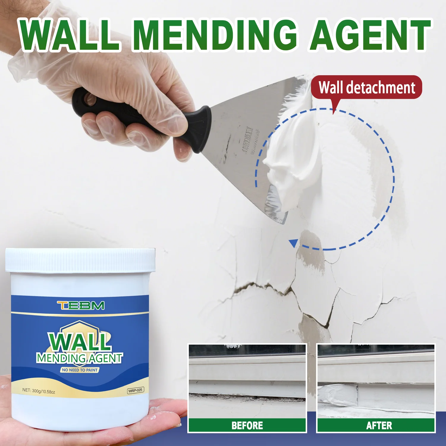 100g/300g/500g Wall Repair Paste Set with Spatula - Easy-to-Use, No-Mixing Formula, Ideal for Home Wall Fixes, White, Lasting