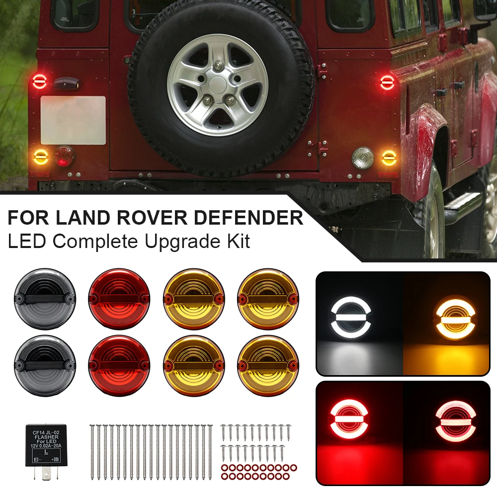 

8PCS For Land Rover Defender 1995-2016 LED Complete Upgrade Kit Turn Signal Position Brake Real Tail Light Lamp 95mm Plinth Base