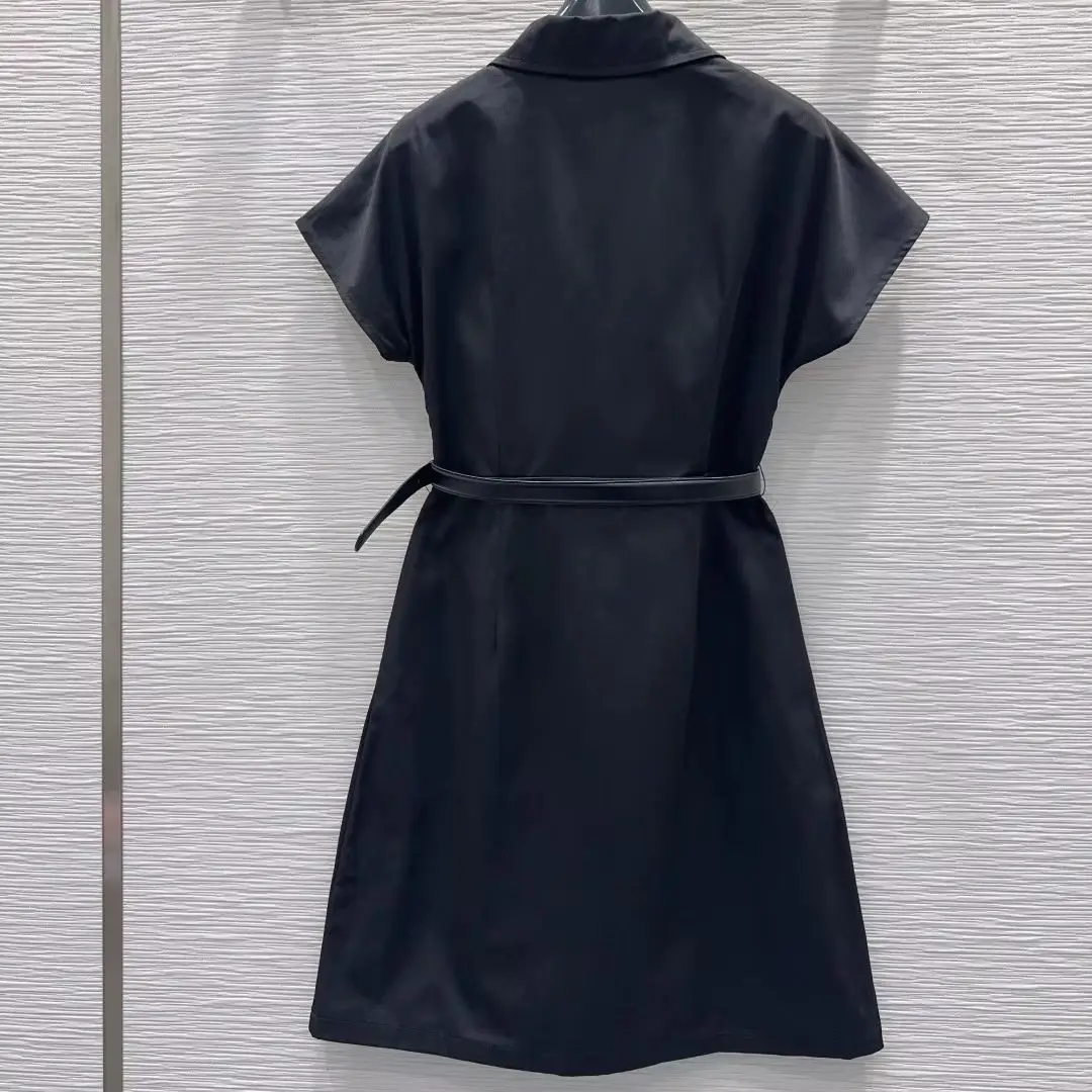 

2026 Early Spring Designer Dress Ruffled sleeves with Belt velvet Mid-Length A-line Button Slimming Half-Sleeved