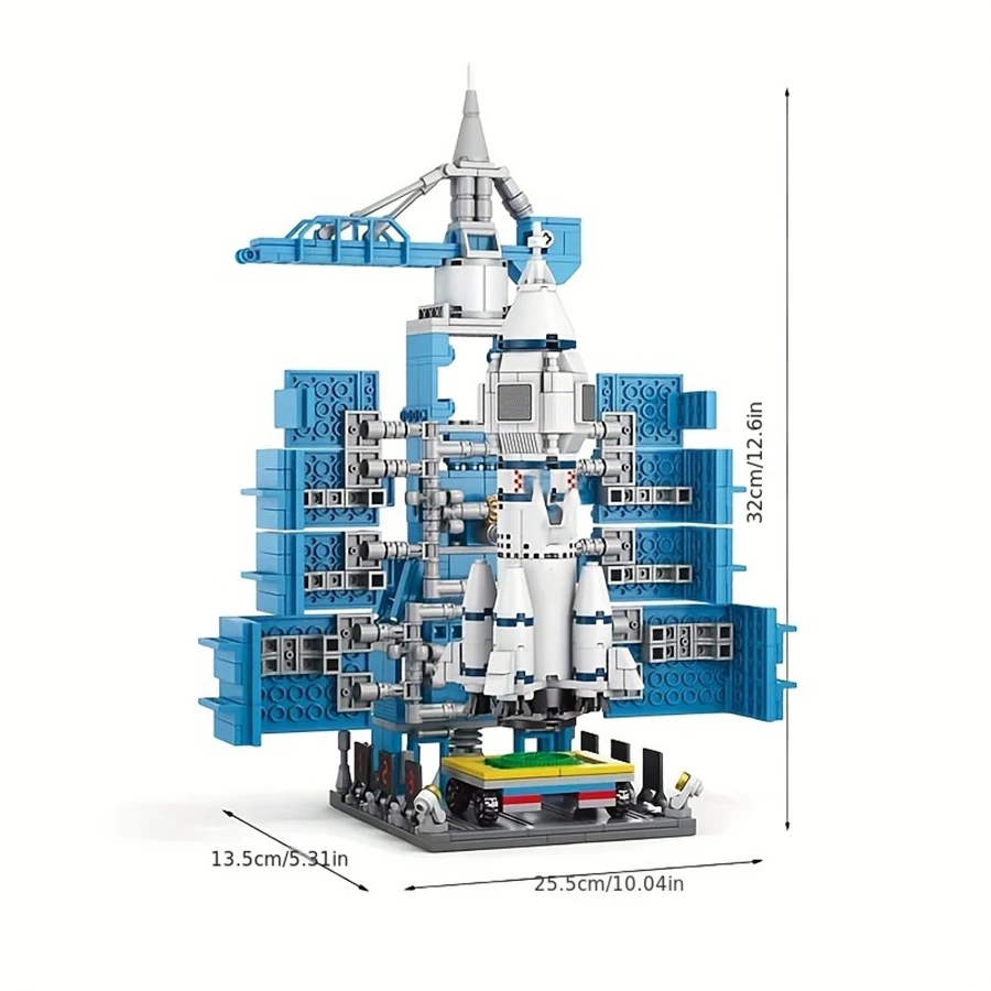 Blue aviation building block model. High-difficulty building block for aviation rockets, dream toys for aviation enthusiasts