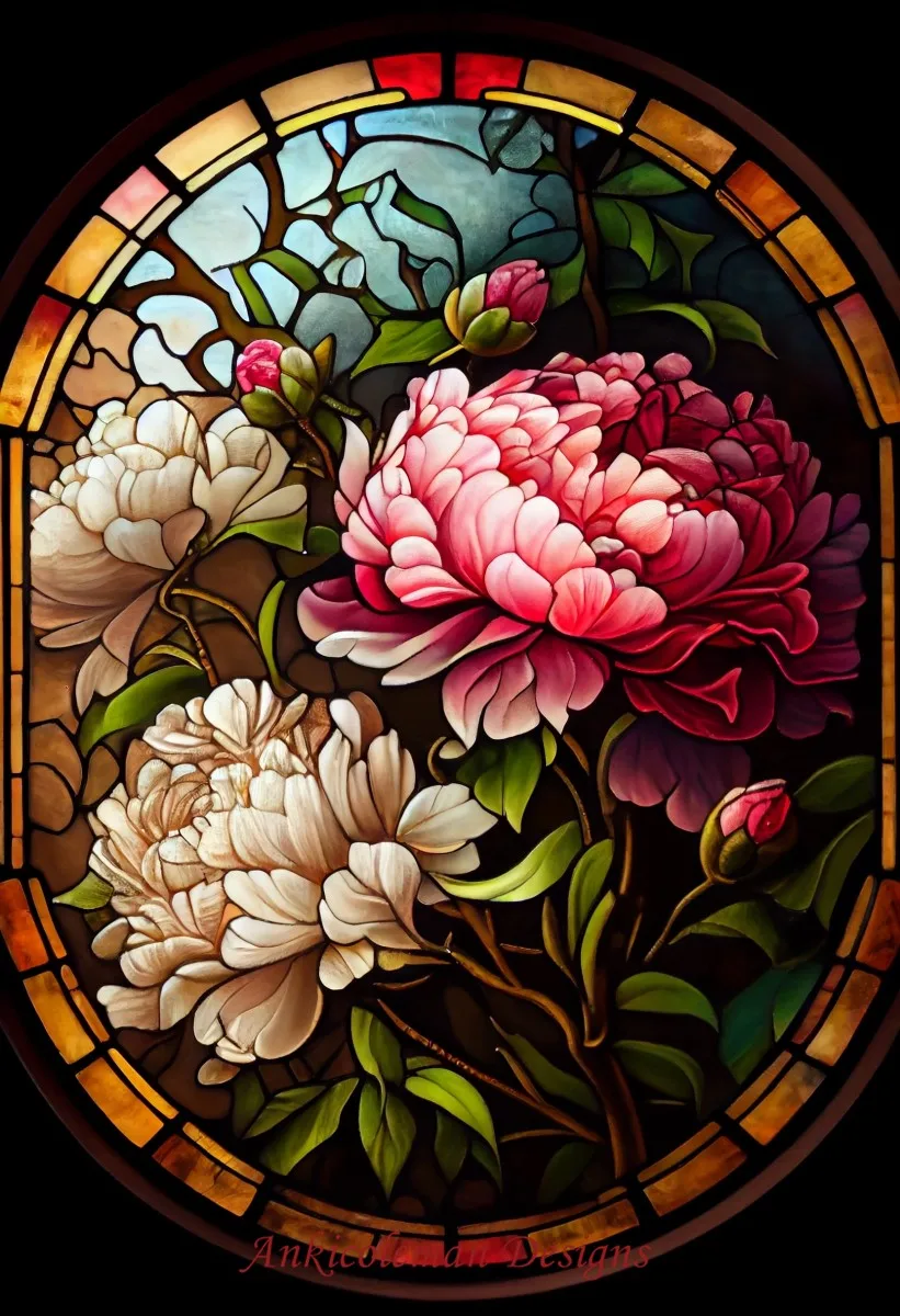 Embroidery Counted Cross Stitch Kits Needlework - Crafts 14 CT DMC Color DIY Arts Handmade Decor - Peonies Stained Glass