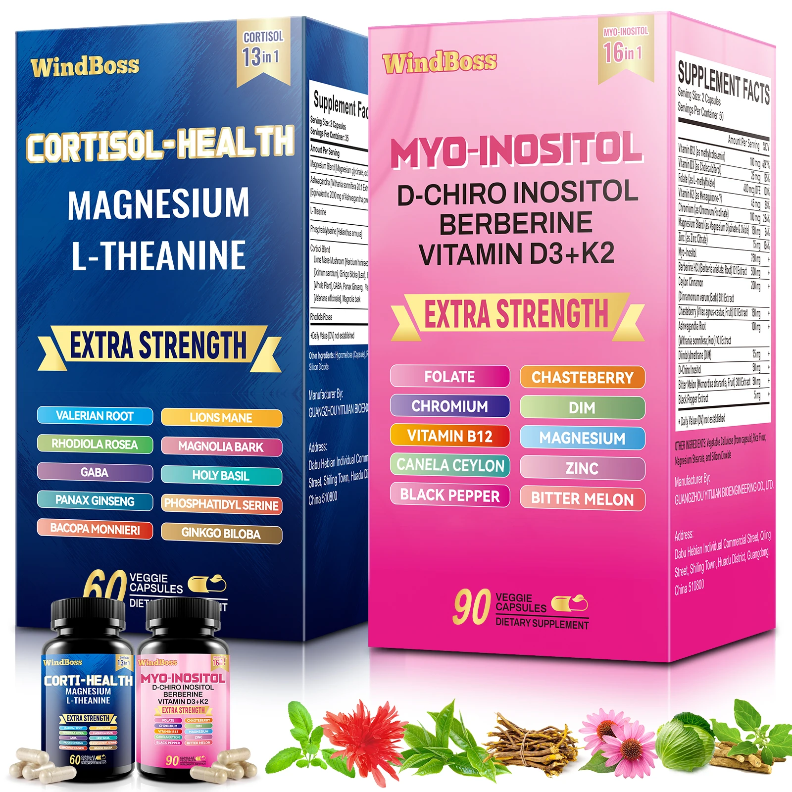 Alternative view of 【Complete Balance】 Windboss Cortisol and Inositol Combo, All-Day Energy Support, 90+60 Capsules