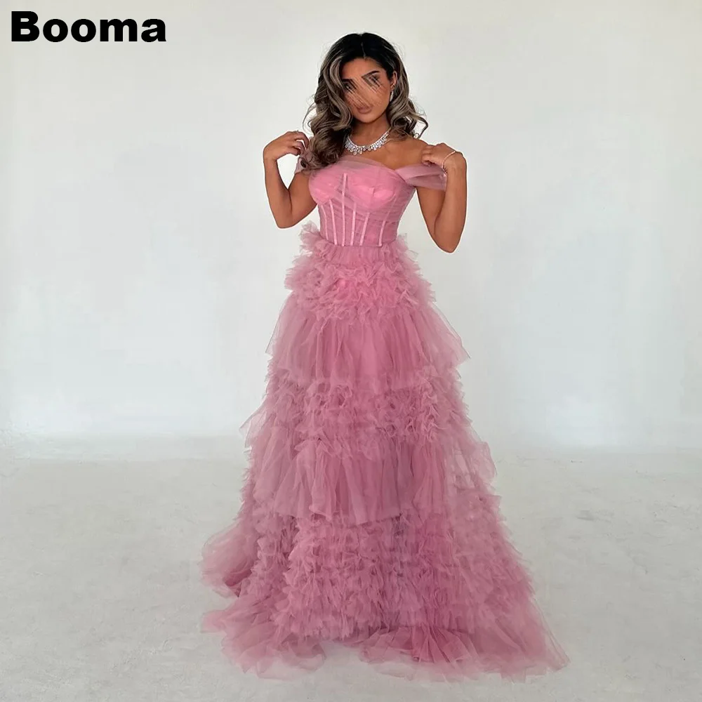 

Booma A-line Long Prom Dresses Off Shoulder Sweetheart Tiered Tulle Elegant Formal Occasion Gowns for Women Evening Dresses