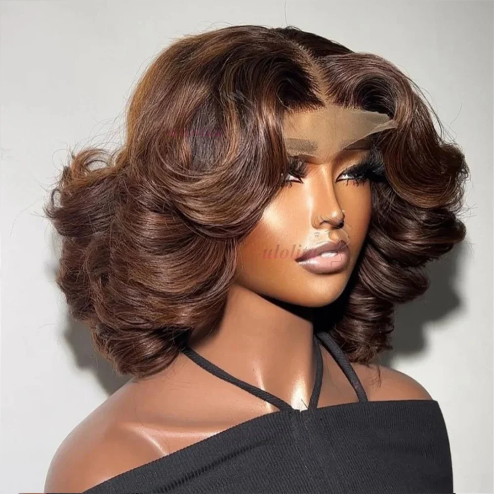 

300% Density Blonde Loose Wave Lace Front Wig Ombre 1B/4 Brown Colored 4x4 HD Transparent Lace Frontal Human Hair Wig For Women