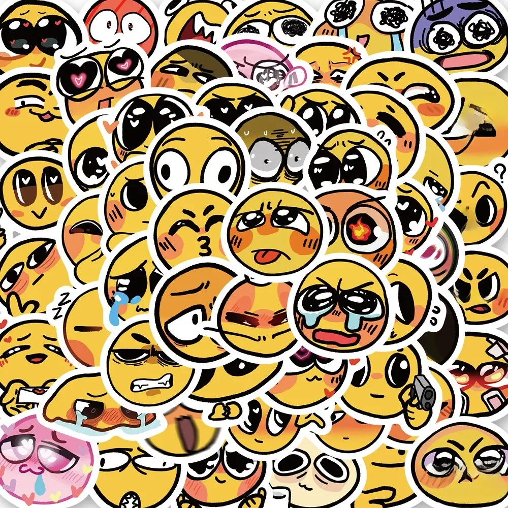 Autocollant drôle de dessin animé de visages souriants mignons, étiquette étanche créative Kawaii pour ordinateur portable, bagages, papeterie de téléphone pour enfant, DIY bricolage, 50 pièces