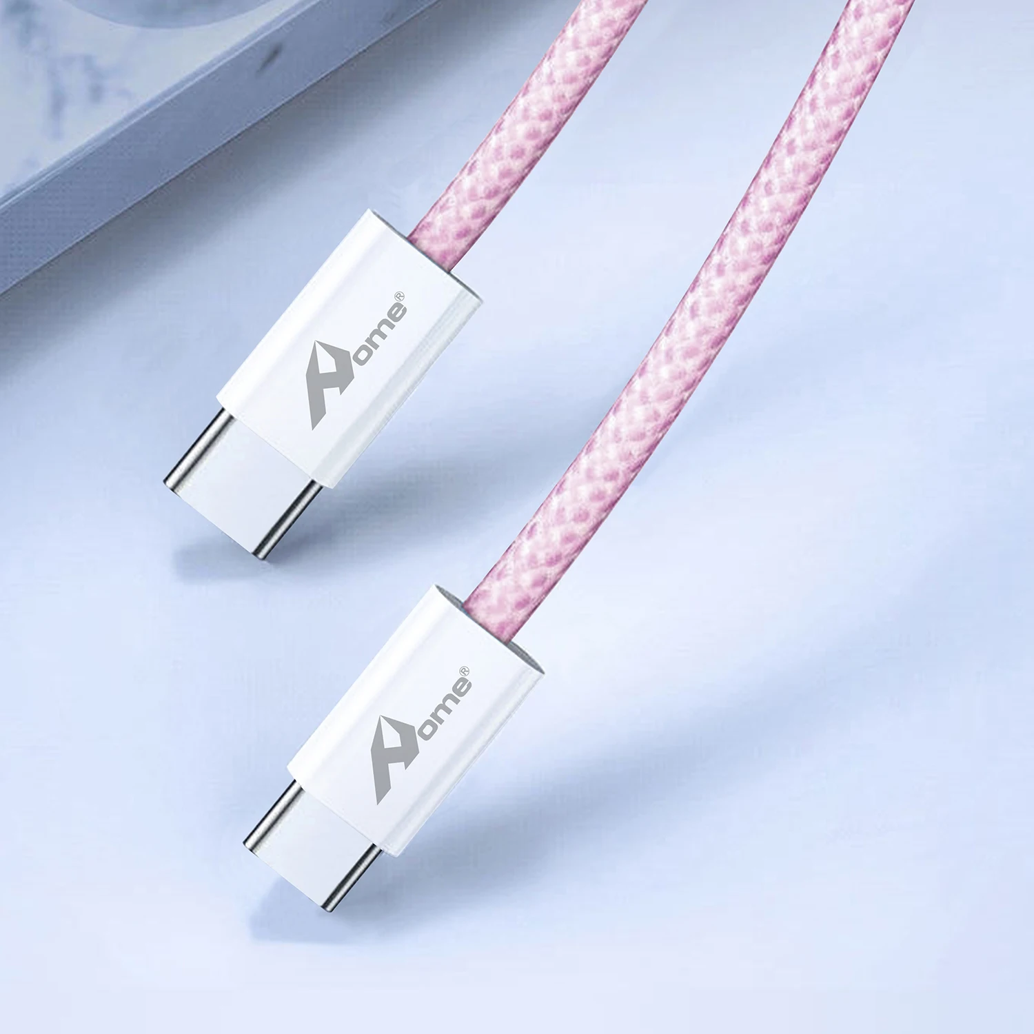 USB Type C naar Type C kabel 60W Max 3m Roze Gevlochten |     Snelladen |     Gegevensoverdracht