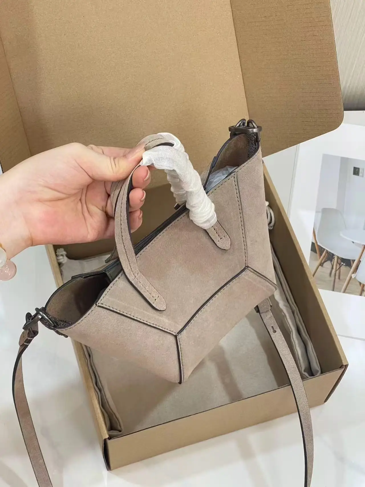 Casual versatile genuine leather suede high quality handbag