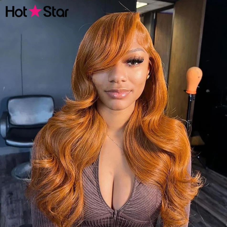 13x6 HD Ginger Brown Transparent Lace Frontal Wig Human Hair Body Wave Lace Front Wigs Pre Plucked Colored Human Hair Wigs