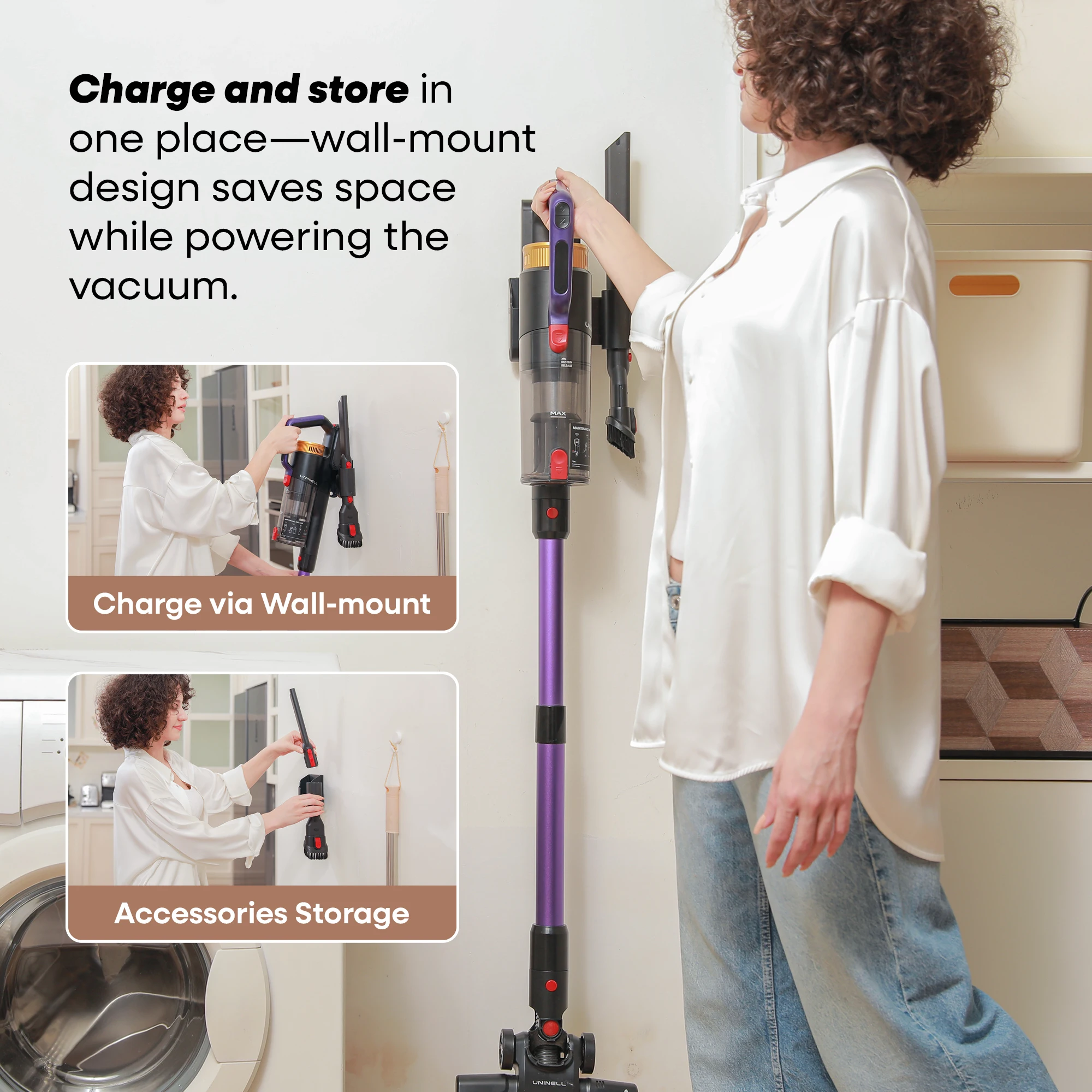 Refurbished UNINELL HOME By Erabros UV2 Cordless Vacuum Cleaner, 48KPa 550W Vertical Vacuum Cleaners for Home, Lightweight Stick Vacuum with 65Mins Runtime, Self-Standing, Anti-Tangle Handle Vacuum for Pet Hair (Refurbished) view 7