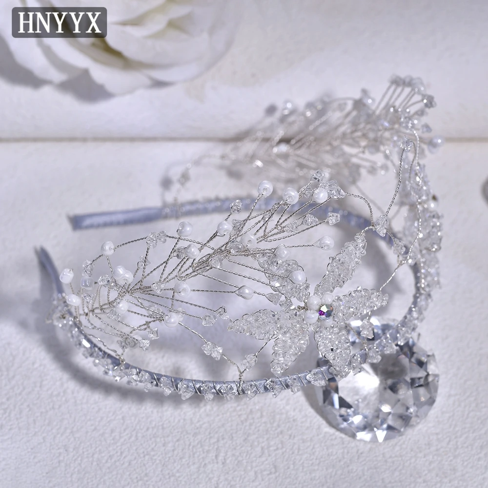 

HNYYX Crystal Headband Fashion Beaded Flower Hair Accessory Vintage Wide Hair Hoop Elegant Party Tiara Wedding Headwear A100