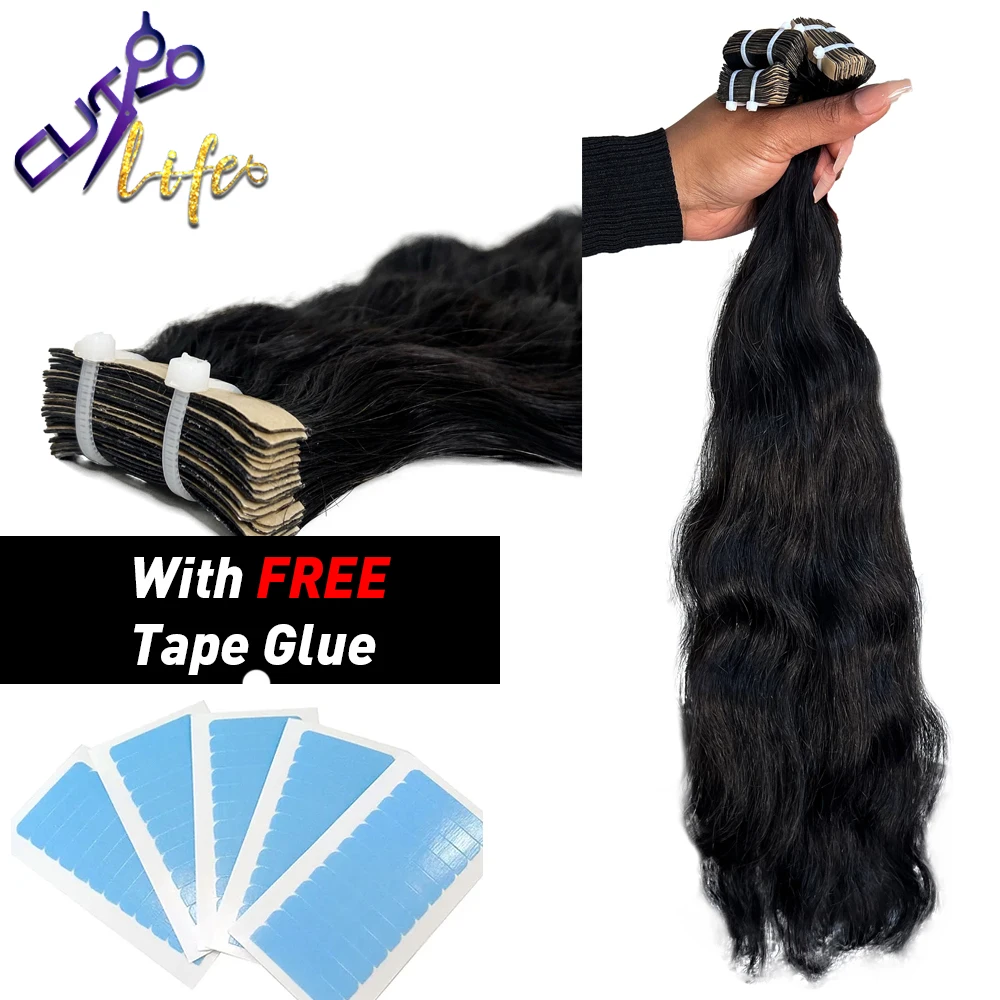 Natural Wave Tape in Extensions Skin Weft Cuticle Remy Body Wave 30 Inch Tape in Hair Extensions For Balck Women 20 Pcs