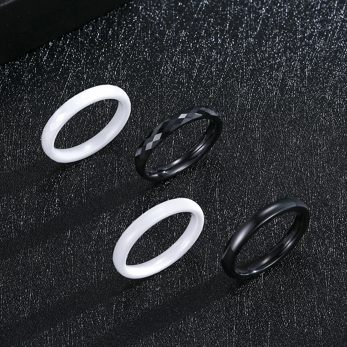 3mm Ceramic Wedding Band for Women, Thin Stackable Plain Rings, Black White Minimalist Ring, Hypoallergenic Jewelry Gift for Her