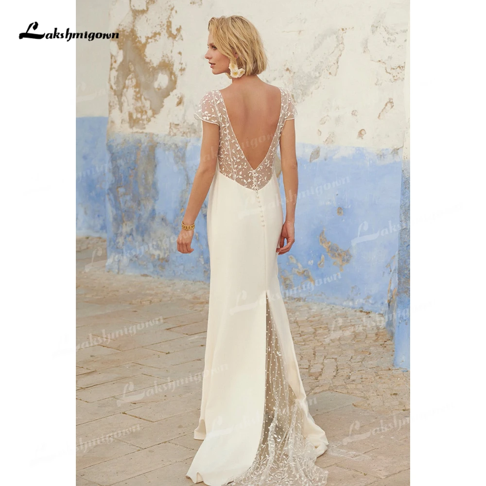 Lakshmigown abito da sposa a sirena in raso con bottoni aperti sul retro in pizzo con spacco Sexy per le donne abito da sposa Boho vestidos de novia