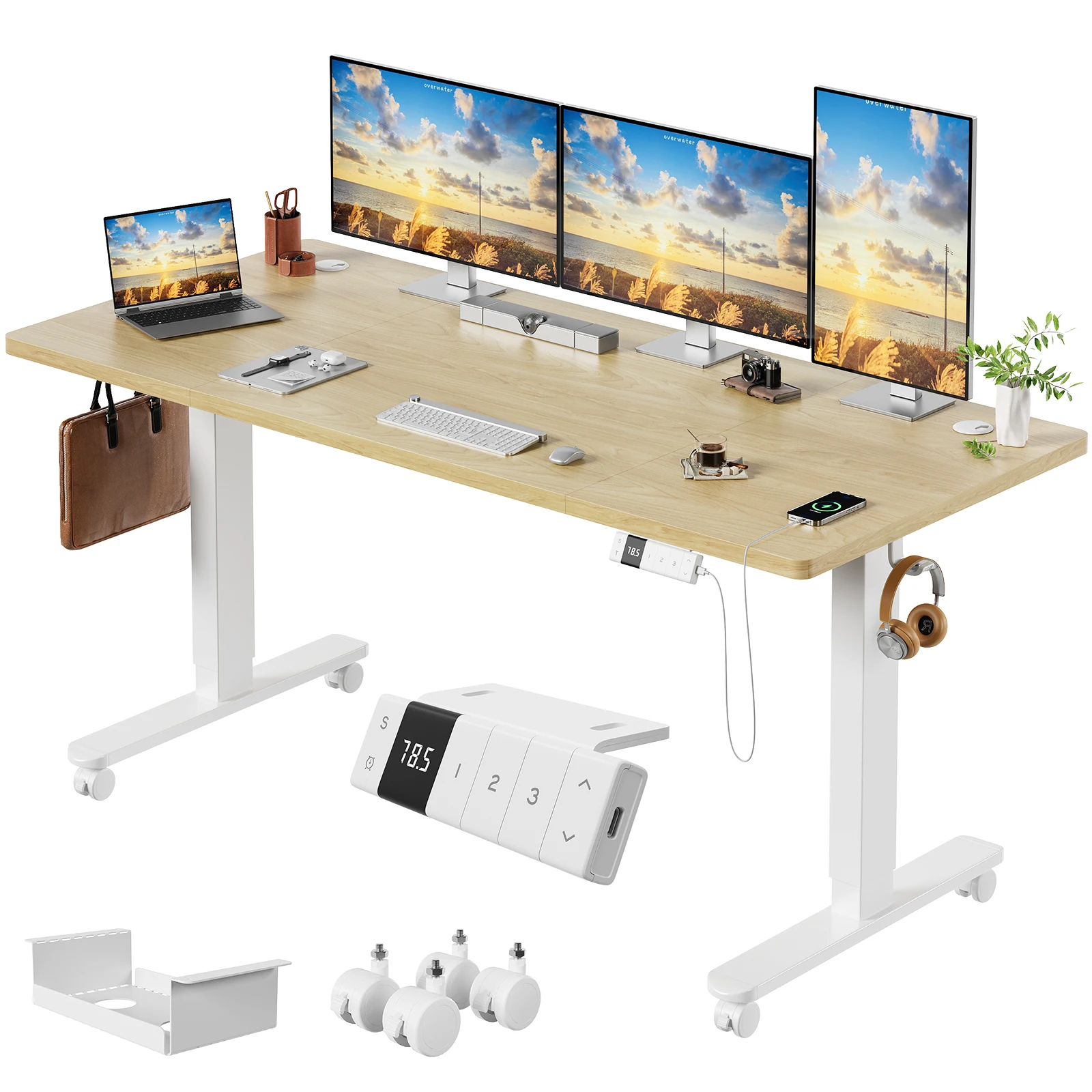 Devoko elektrisch in hoogte verstelbaar bureau met Roller Memory Control & Type-C 72-110cm Anti-Collision