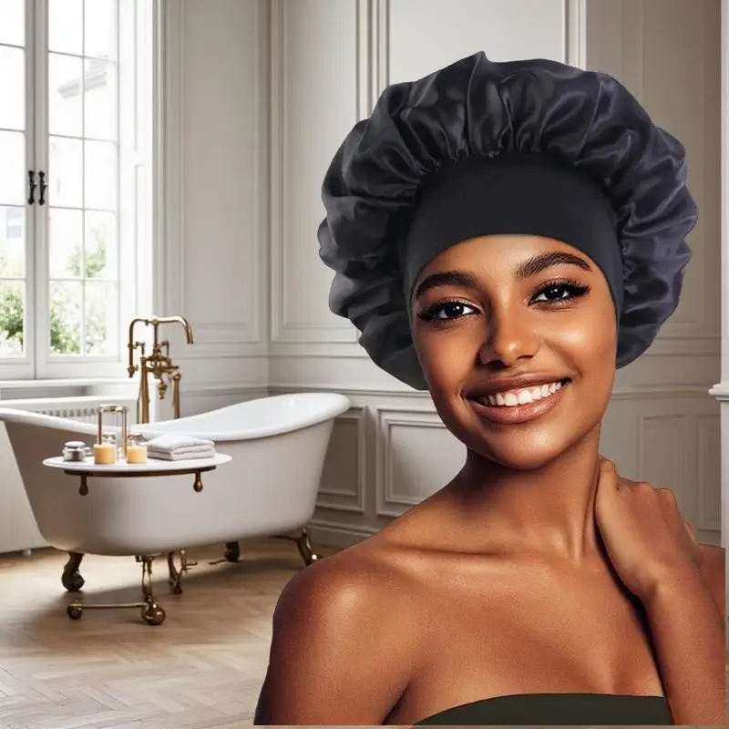 

3PCS Satin Bonnet for Sleeping Women, Wide Band Elastic Night Cap Hair Bonnet for Curly Hair, Solid Head Wrap Bonnet Hair Care