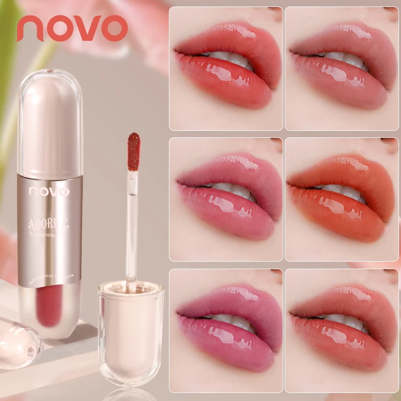 Glänzender Lipgloss, langanhaltender, feuchtigkeitsspendender, flüssiger Lippenstift mit Spiegel, wasserfest, antihaftbeschichtet, Hochglanz, leichte und seidige Textur