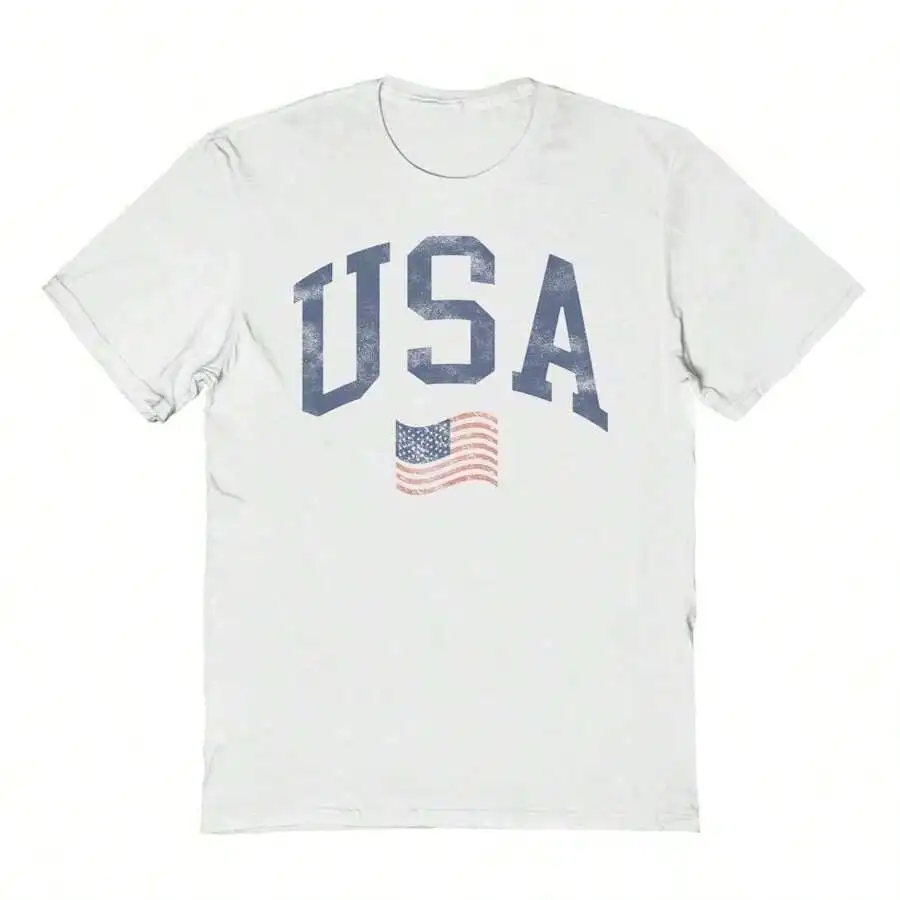 2026 Social Collective Usa And Wavy Flag 4 Graphic Cotton Short-Sleeve T-Shirt USA Patriotic T-Shirt,Independence Day Clothing,Summer Tops For Women