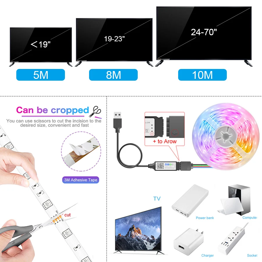 Bande lumineuse LED USB, WiFi, RVB 5050, Alexa, Bluetooth, Luces, diode flexible, décoration de lampe de salon, ruban