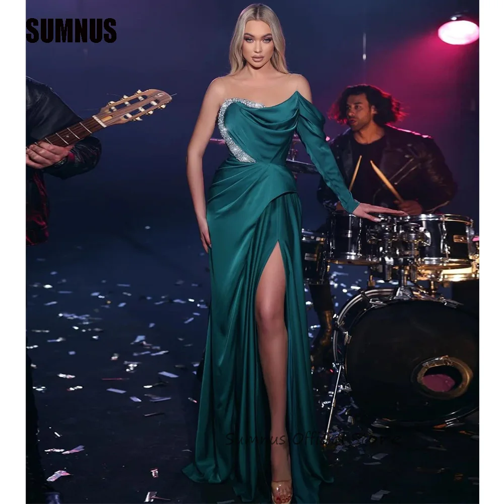 

SUMNUS Sexy Mermaid Prom Dresses One Shoulder Beadings Evening Dress Saudi Arabia Dubai Cocktail Party Prom Gowns Bespoke Size