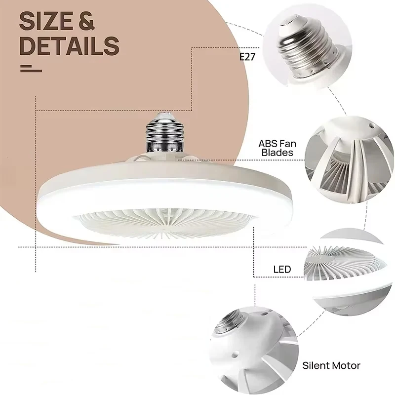 Nova atualização 2024 inteligente 3 em 1 ventilador de teto com luz de controle remoto base de conversão e27, luzes de ventilador de poupança de energia super brilhantes