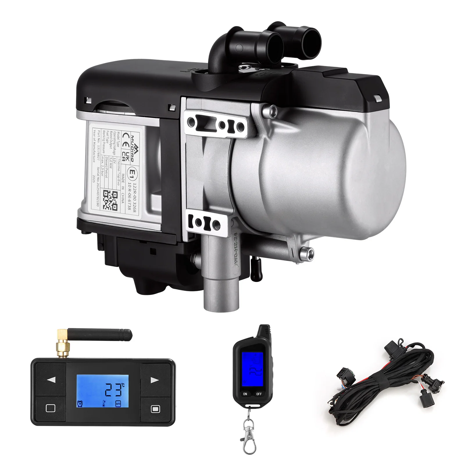 MUDIRO 12V5KW dízel/benzin üzemanyagú folyékony fűtőberendezés 500m RF távirányítóval LCD kapcsolóval kefe nélküli vízszivattyú előmelegítő teherautókhoz és furgonokhoz