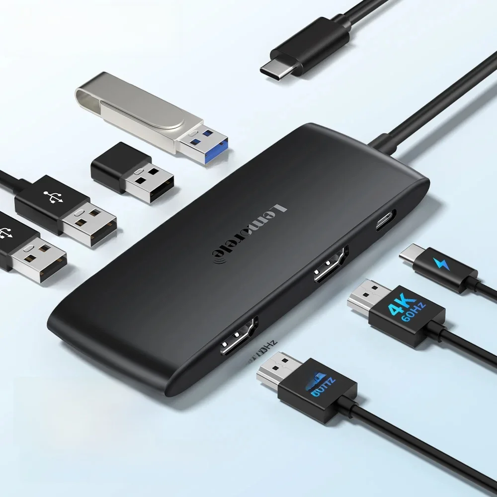 Lemorele TC510 7-w-1 Stacja Dokująca USB-C Adapter Hub USB-C z Podwójnym HDMI 4K@60Hz dla Windows, MacBook Air, Laptopów — zdjęcie produktu 7